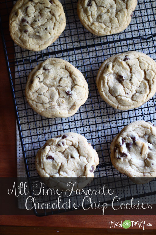 All-Time Favorite Chocolate Chip Cookies // Without a doubt, these are my all-time favorite chocolate chip cookies. They are absolutely divine and turnout every time! If you've ever failed at making cookies, you won't fail at these!! | Tried and Tasty