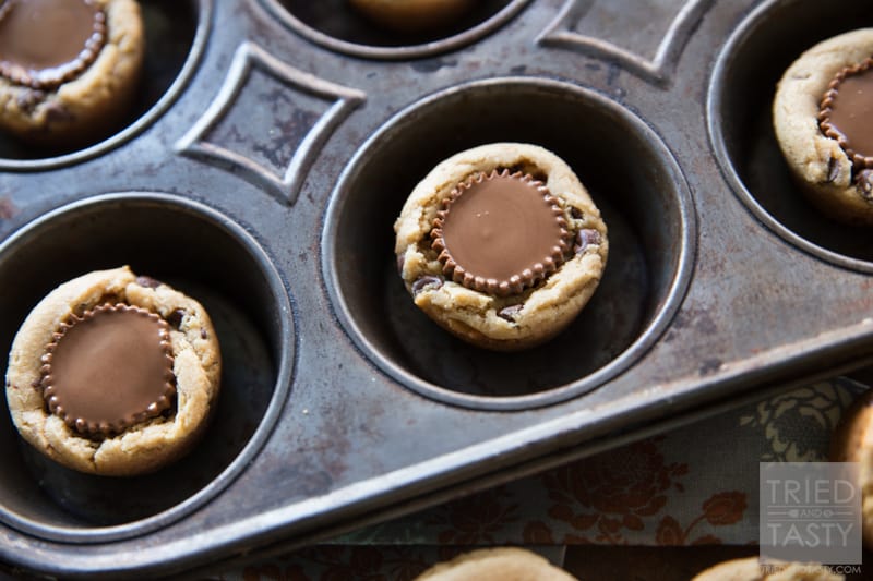 Reeses Peanut Butter Cookies // What's better than just a plain ole cookie cup? One that has a Reese's Peanut Butter Cup in the center! These treats will be gobbled up before you know it. They are delicious! | Tried and Tasty