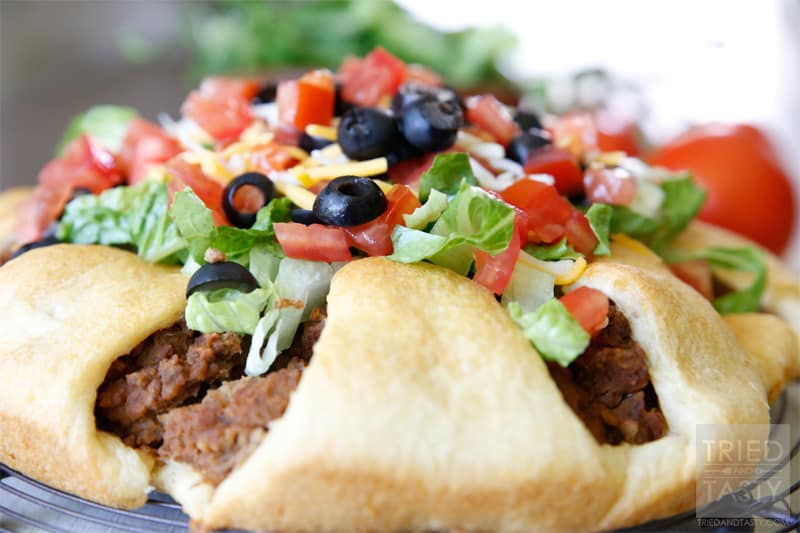 The Pampered Chef Taco Ring // When I was first introduced to Pampered Chef I was invited to a party with my mom. They served this Taco Ring and I fell in love immediately. I've been making this Taco Ring for years and years since and haven't met anyone that doesn't love it as much as I do! | Tried and Tasty