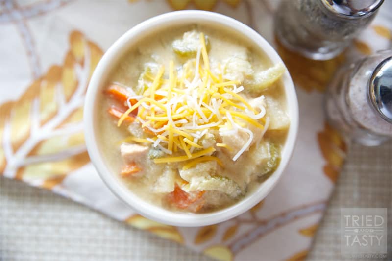 Cheesy Chicken Veggie Chowder // A great crock pot meal that will have your home smelling wonderful in no time. | Tried and Tasty