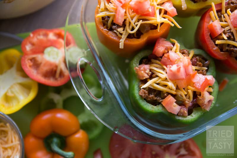 Taco Stuffed Peppers // Another great variation of stuffed peppers. Try these Taco Stuffed Peppers for your next taco night. | Tried and Tasty