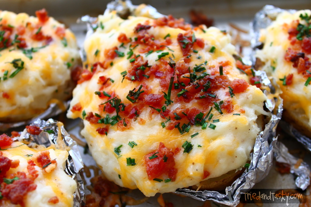 Twice Baked Potatoes // These cheesy potatoes are a delicious side dish and will compliment any meal. | Tried and Tasty