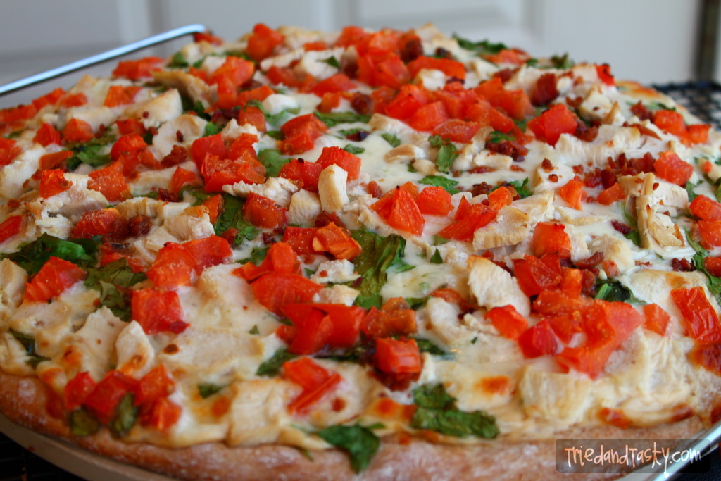 Chicken Bacon Pizza // This is a delicious fresh twist on your typical pizza. The chicken and the bacon pair wonderfully together. | Tried and Tasty