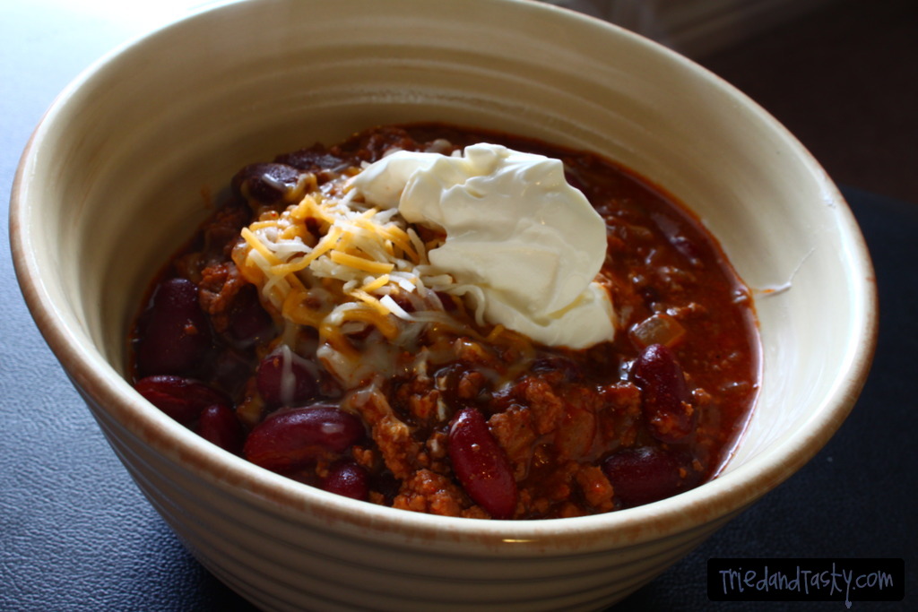 Red Bean Chili // This is an easy and hearty recipe.  Just throw it in the slow cooker and eat it when you're ready! | Tried and Tasty