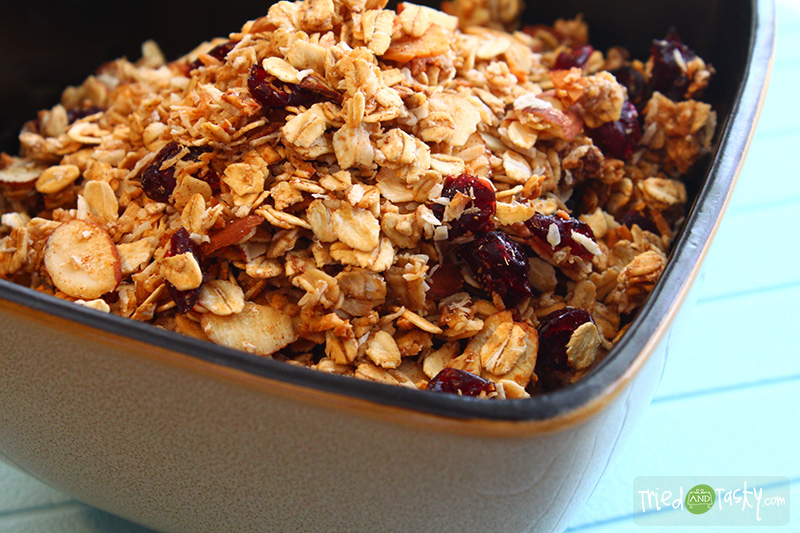 Coconut Almond Granola // This delicious Coconut Almond Granola is great as a parfait with plain yogurt and a banana!  Yum! | Tried and Tasty