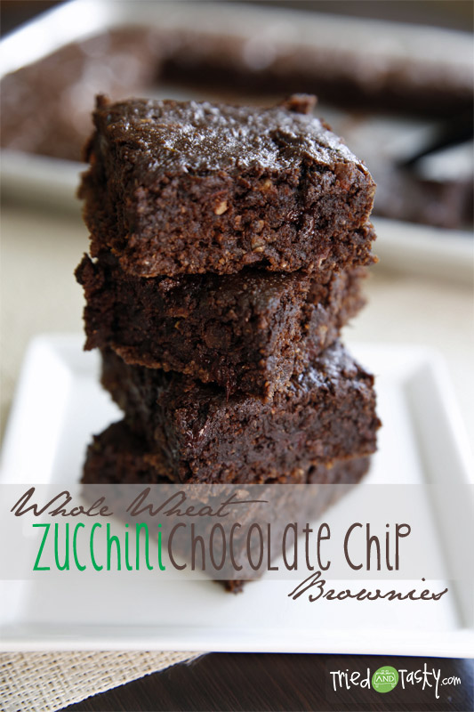 Whole Wheat Zucchini Chocolate Chip Brownies // These delicious brownies have zero refined flours or sugars! | Tried and Tasty