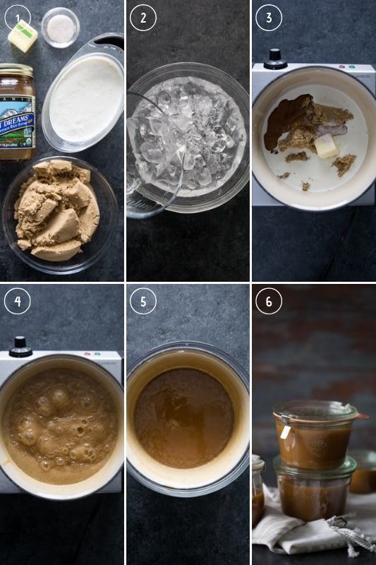 Step-by-step photos of making homemade caramel