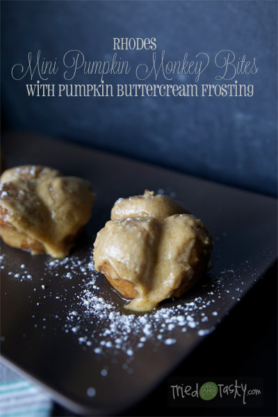Rhodes Mini Pumpkin Monkey Bites with Pumpkin Buttercream Frosting // These little bites are perfect during the fall season... especially while watching the Macy's Thanksgiving Day Parade! | Tried and Tasty