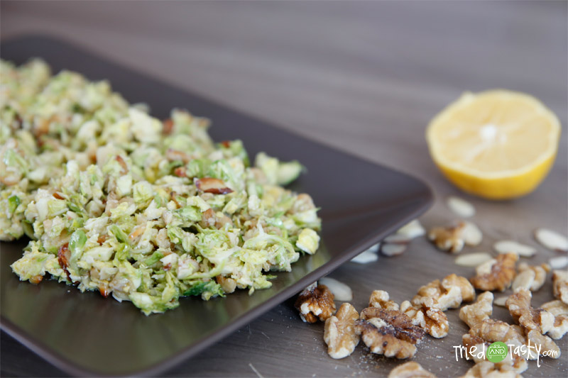 Chopped Brussels Sprouts Salad // This brussels sprouts salad is INSANELY good. It’s super simple and really quick to throw together. | Tried and Tasty
