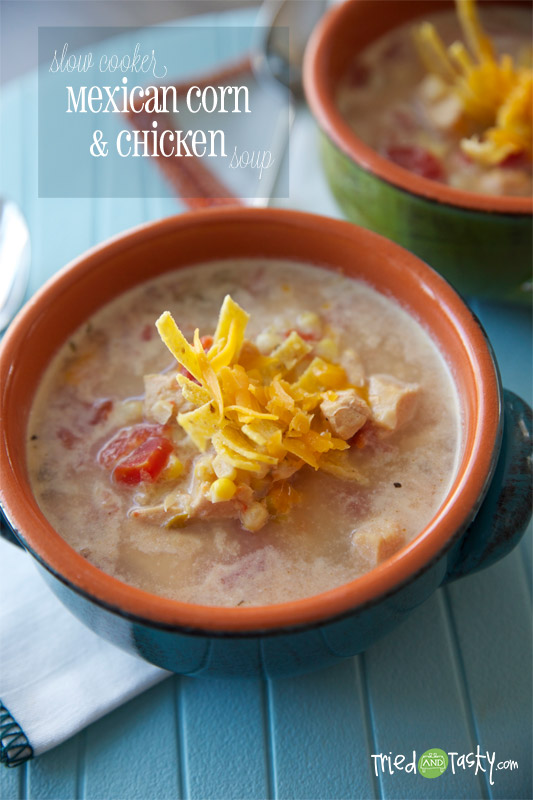 Slow Cooker Mexican Corn & Chicken Soup //  This slow cooker fish is delicious! It’s warm, it’s comforting, and it’s guilt-free: all the things we want in our meals. | Tried and Tasty