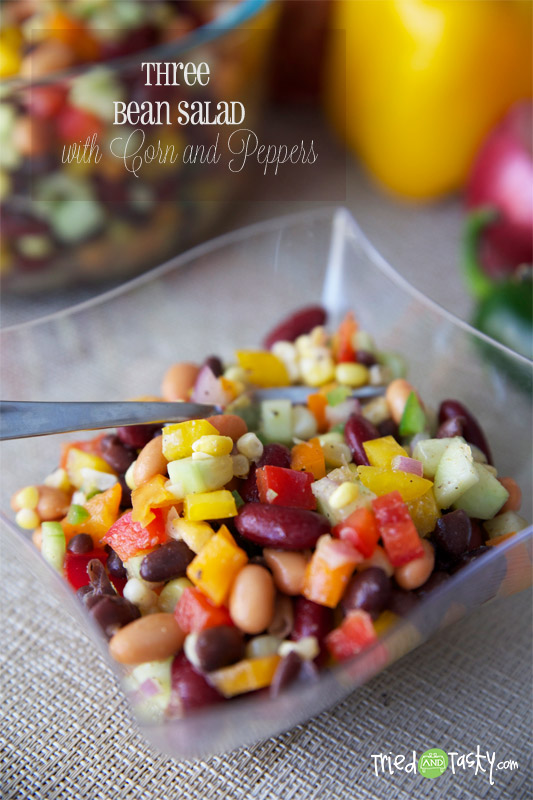 Three Bean Salad with Corn & Peppers // A delicious & healthy salad that is perfect paired with any meal! | Tried and Tasty
