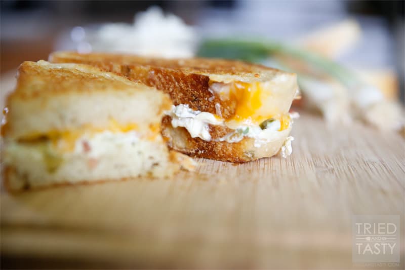 Jalapeno Popper Grilled Cheese Sandwich // If you like traditional jalapeño poppers, you are sure to love this popper transformed grilled cheese. Don't like spicy foods? Don't worry, you can adjust easily to fit any spice tolerance! | Tried and Tasty