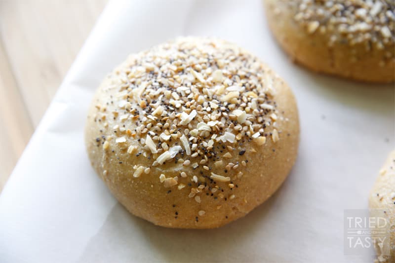 Homemade Whole Wheat Everything Hamburger Buns // Tried and Tasty