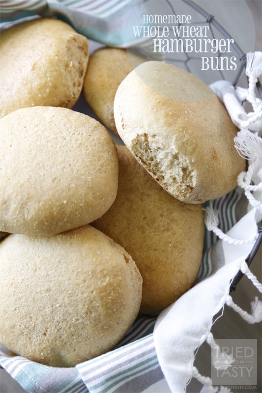 Homemade Whole Wheat Hamburger Buns // Here is a fantastic healthy option for your hamburger! These are so soft and so very perfect for any bbq. Next time you sign-up to bring buns to the neighborhood party: make these! | Tried and Tasty