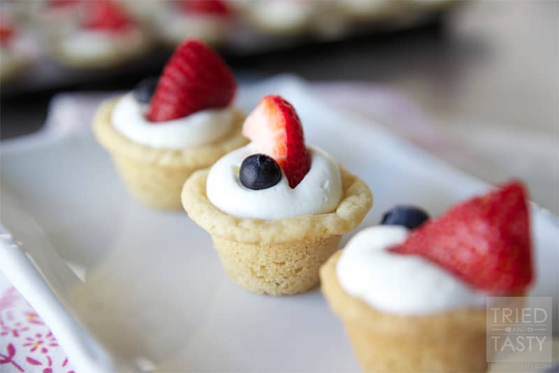 Red White & Blue Strawberry Blueberry Sugar Cookie Cups with Coconut Cream Cheese Filling // Tried and Tasty