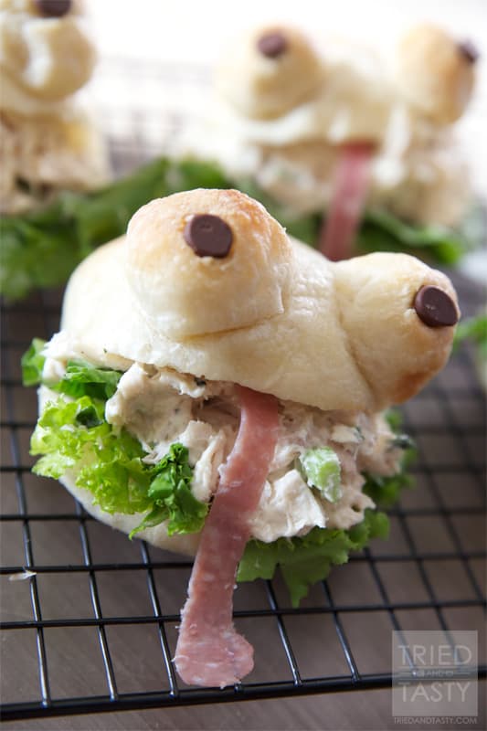 Chicken Salad Frog Sandwiches // How would you like to be the coolest parent around town? Tell me these Chicken Salad Frog Sandwiches aren't the cutest little things you ever did see? | Tried and Tasty