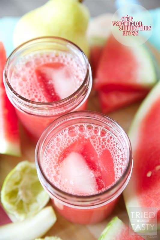 Crisp Watermelon Summertime Breeze // Similar to my Cool Watermelon Refresher, add in some pears and you've got a sippable version of the summertime breeze! Delightful! | Tried and Tasty