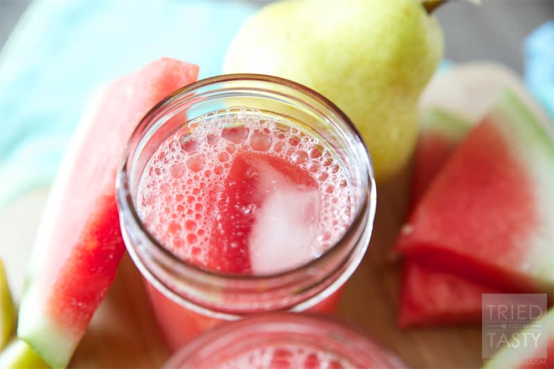Crisp Watermelon Summertime Breeze // Similar to my Cool Watermelon Refresher, add in some pears and you've got a sippable version of the summertime breeze! Delightful! | Tried and Tasty