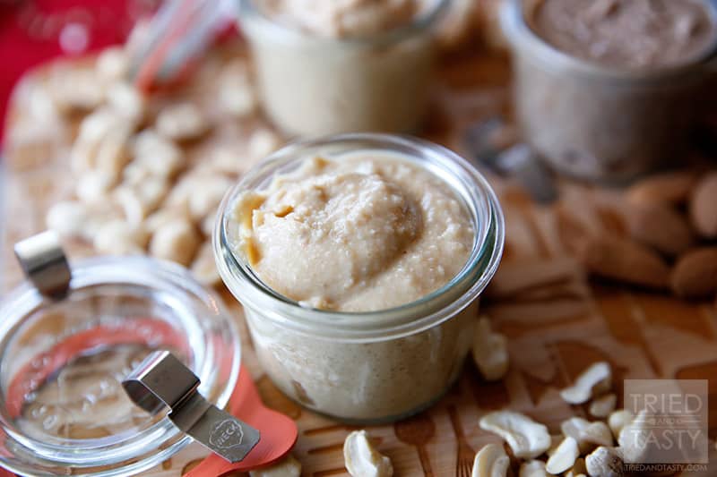 Homemade Nut Butter // Nut butter is so easy to make, and oh so delicious! Nothing better than fresh honey roasted peanut butter or cashew butter to slap on an apple slice to make your day! | Tried and Tasty