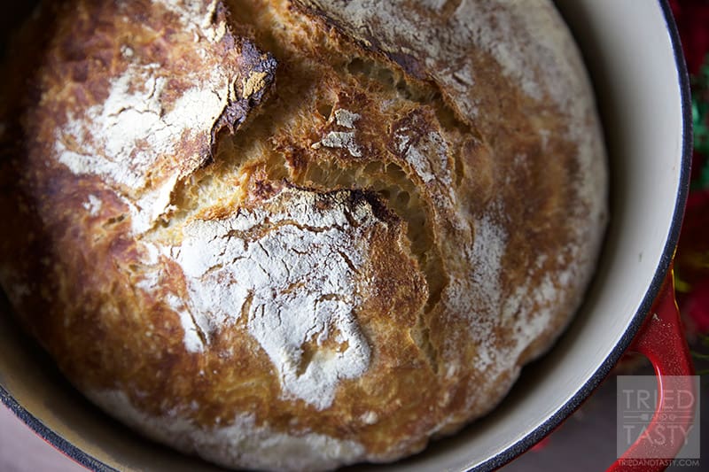 No Knead Bread // This beautiful bread doesn't require any kneading, it just magically becomes the most delicious loaf of bread you've ever cooked or seen! It's miraculous how little work goes in to this. | Tried and Tasty