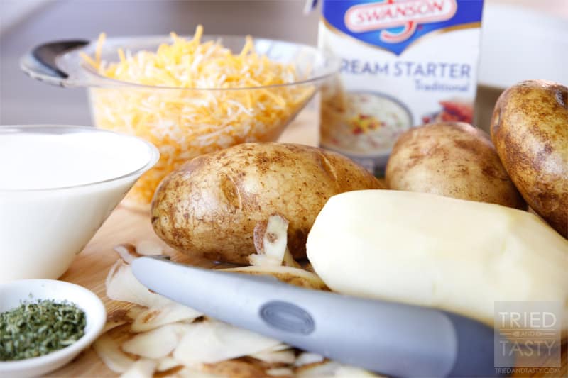 Cheesy Holiday Potatoes // Once you make these once, they will be your holiday potatoes always and forever more. They are creamy, cheesy, rich and wonderful! They'll be a recipe you'll want to keep around for every holiday and special occasion. | Tried and Tasty