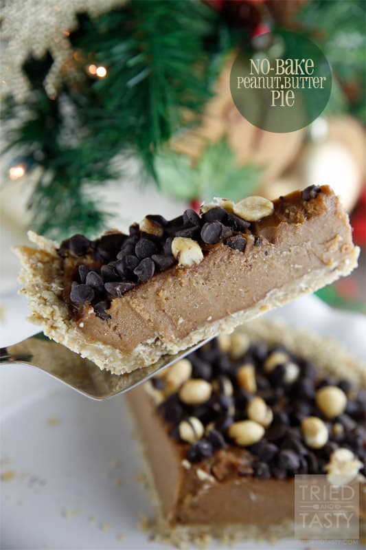  No Bake Peanut Butter Pie // Have you ever dreamed of a peanut butter pie that was healthier than you'd imagine? This is the recipe for you! Small slices go a long way, because although there isn't any refined sugar - it's still a very rich dessert! | Tried and Tasty