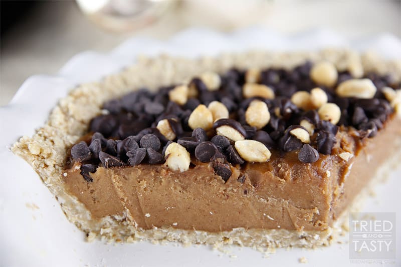 No Bake Peanut Butter Pie // Have you ever dreamed of a peanut butter pie that was healthier than you'd imagine? This is the recipe for you! Small slices go a long way, because although there isn't any refined sugar - it's still a very rich dessert! | Tried and Tasty