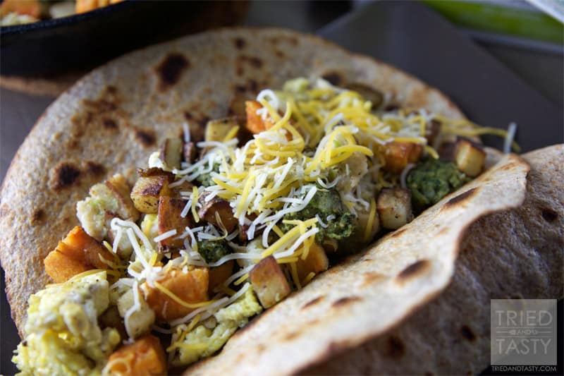 Veggie Lovers Breakfast Burritos // These veggie pancakes were absolutely perfect for breakfast burritos. The sweet potato, spinach, and broccoli veggie pancakes married wonderfully together within this breakfast burrito. | Tried and Tasty