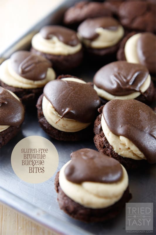 Brownie Buckeye Bites // These little treats are adorable and delicious.  Nothing better than chocolate and peanut butter in my book! | Tried and Tasty