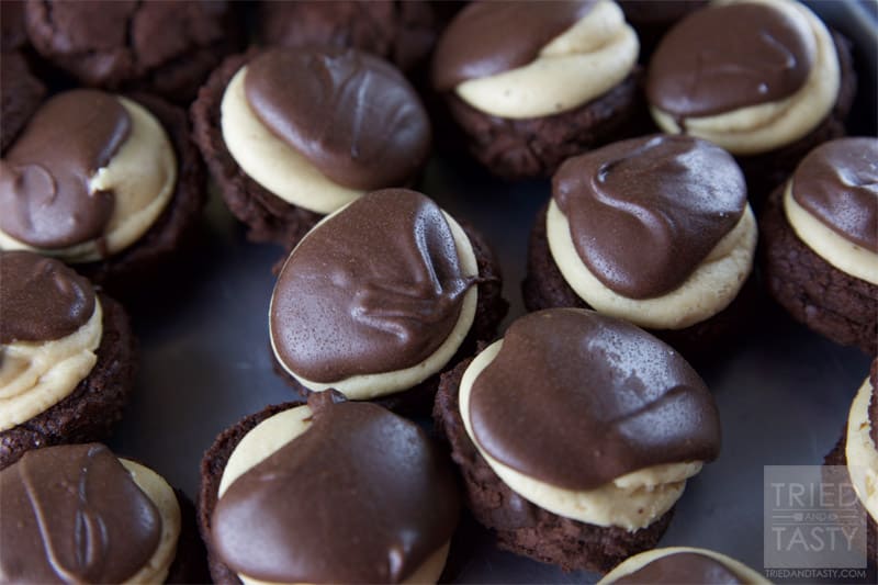 Brownie Buckeye Bites // These little treats are adorable and delicious.  Nothing better than chocolate and peanut butter in my book! | Tried and Tasty