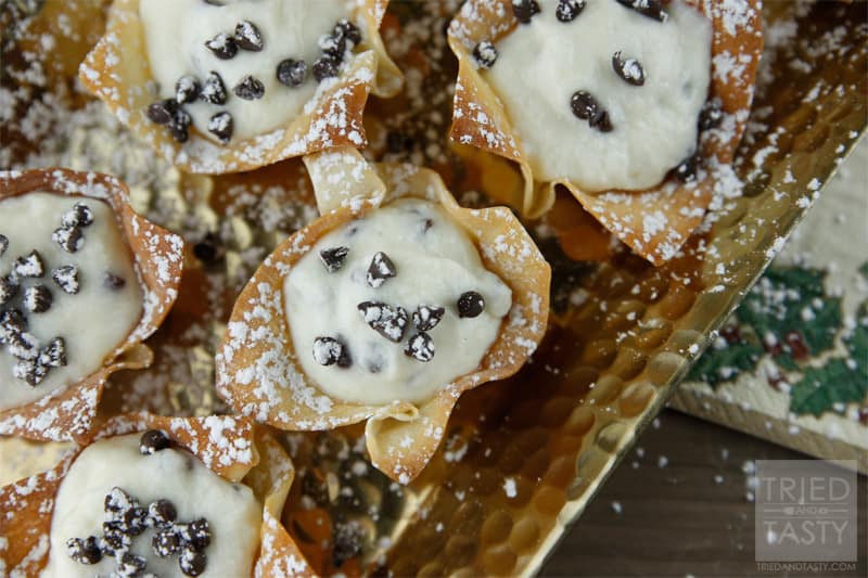 Mini Cannoli Cups // The perfect bite-sized treat for your holiday entertaining! They are adorable, delicious, and can be whipped together in a jiffy! | Tried and Tasty