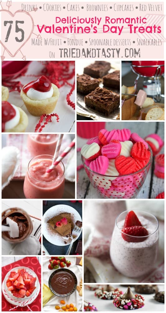 75 Deliciously Romantic Valentines Day Treats // Looking for the perfect treat to make for your special holiday? Look no further, this round up of deliciously romantic recipes has 75 fantastic recipes for you all in one place! #valentines #holiday #roundup #treats #dessert // Tried and Tasty