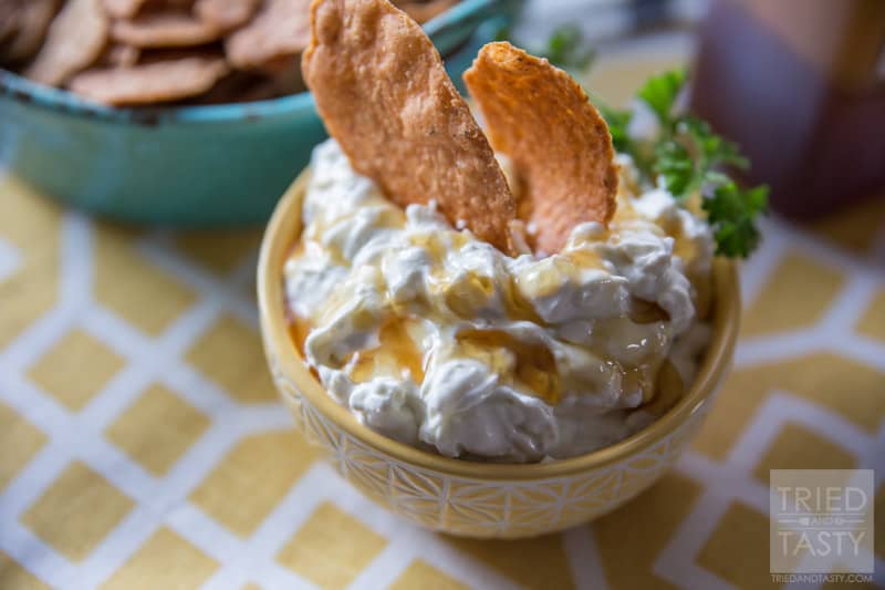 Honeyed Bleu Cheese and Thyme Dip // Paired with Food Should Taste Good Sweet Potato Chips, this dip adds the perfect sweet & salty element! Great for any party or gathering, sure to impress all of your guests! //  Tried and Tasty