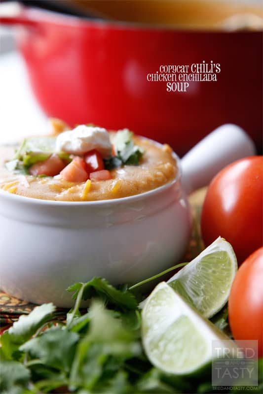 Copycat Chilis Chicken Enchilada Soup // If you like Chili's Chicken Enchilada Soup, you'll love being able to copycat the recipe right at home! You control the ingredients AND you save money. Win/Win! | Tried and Tasty