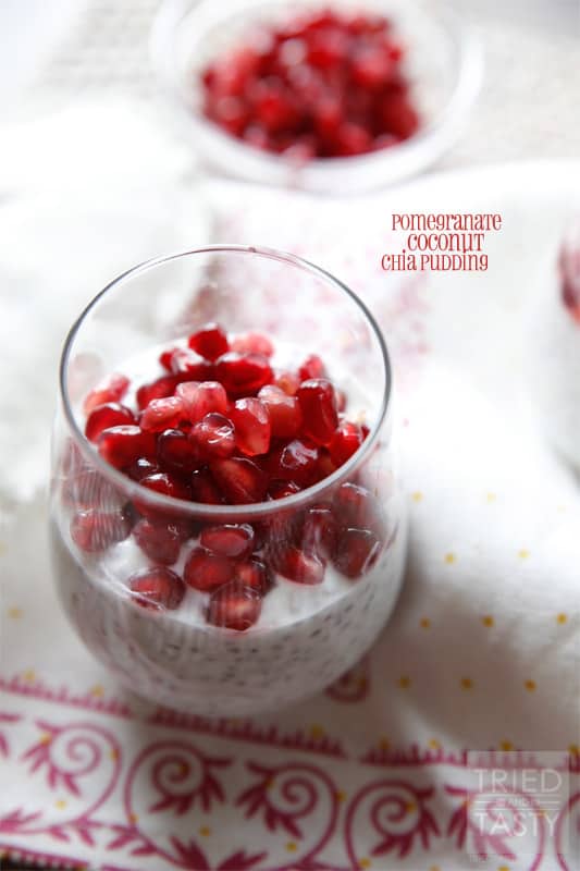 Pomegranate Coconut Chia Pudding // The perfect healthy snack that will not only leave you satisfied, but also provide many healthy nutrients from the coconut and chia seeds. It's delicious! | Tried and Tasty
