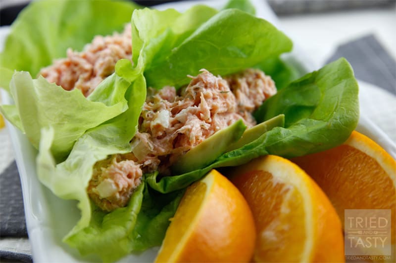 Salmon & Avocado Stuffed Lettuce Wraps // A wonderful way to use leftover salmon that is quick, easy, & healthy! | Tried and Tasty