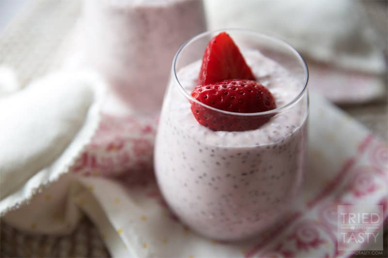 Strawberry Coconut Chia Seed Pudding // The perfect healthy snack, breakfast or dessert that will not only leave you satisfied, but also provide many healthy nutrients from the coconut and chia seeds. It's delicious! With the strawberries it would also make the perfect Valentine's treat! | Tried and Tasty