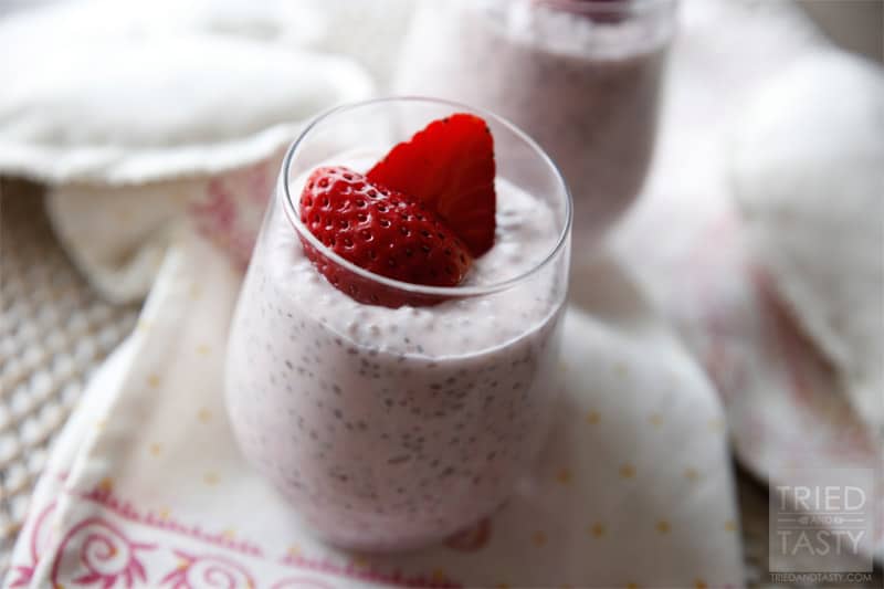 Strawberry Coconut Chia Seed Pudding // The perfect healthy snack, breakfast or dessert that will not only leave you satisfied, but also provide many healthy nutrients from the coconut and chia seeds. It's delicious! With the strawberries it would also make the perfect Valentine's treat! | Tried and Tasty