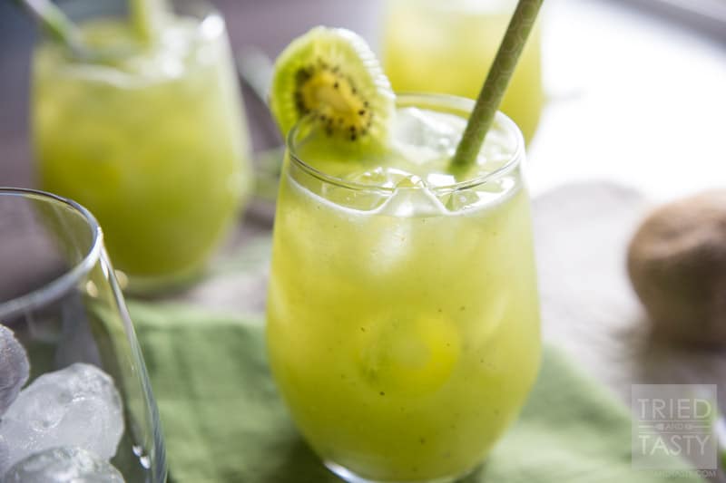 Cucumber Kiwi Agua Fresca | Looking for a delicious green drink made without any artifical coloring, soda, sherbet or ice cream? This Cucumber Kiwi Agua Fresca is PERFECT for you! It's all-natural, delicious, and really simple! Try this refreshing beverage today! // Tried and Tasty