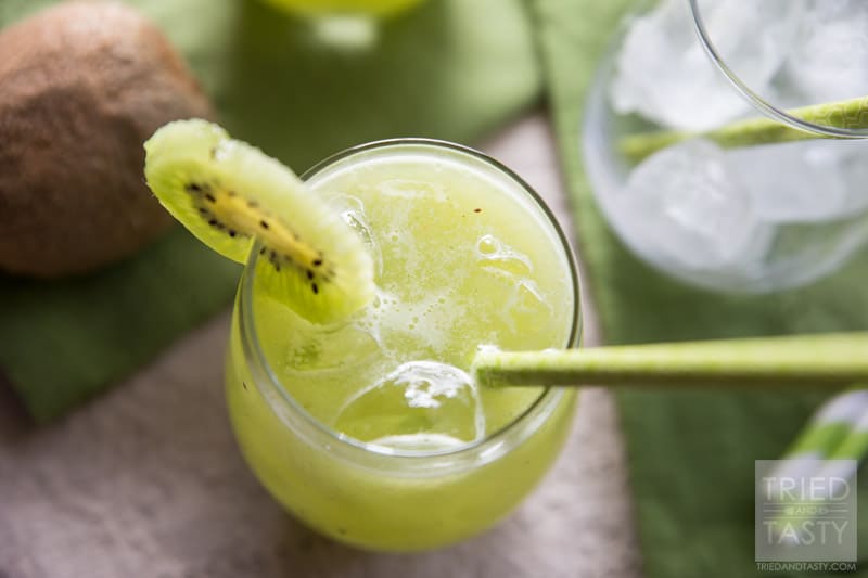 Cucumber Kiwi Agua Fresca | Looking for a delicious green drink made without any artifical coloring, soda, sherbet or ice cream? This Cucumber Kiwi Agua Fresca is PERFECT for you! It's all-natural, delicious, and really simple! Try this refreshing beverage today!  // Tried and Tasty