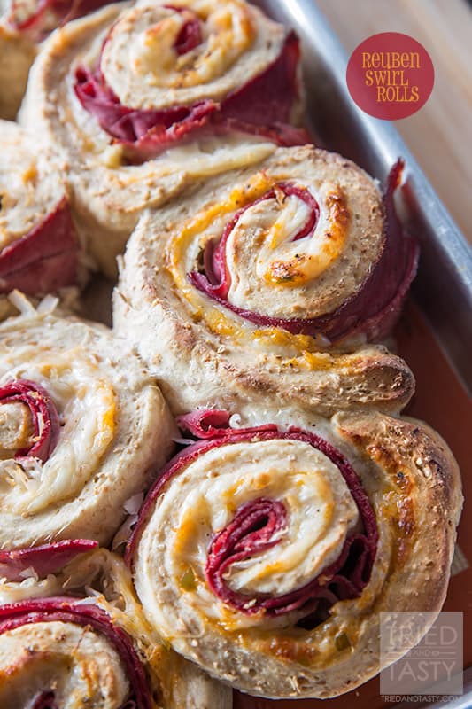 Reuben Swirl Rolls // The perfect St. Patrick's Day lunch or dinner. Stuffed with corned beef, cheese, and potatoes it's the perfect hearty meal! | Tried and Tasty
