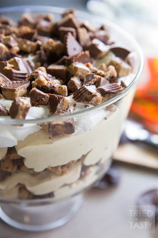 Peanut Butter Trifle // Trifle desserts are great for many reasons. This Peanut Butter Trifle is a peanut butter lover's dream. It's delicious, it's easy to throw together, and it feeds a crowd. Make this for your next party or get together! | Tried and Tasty