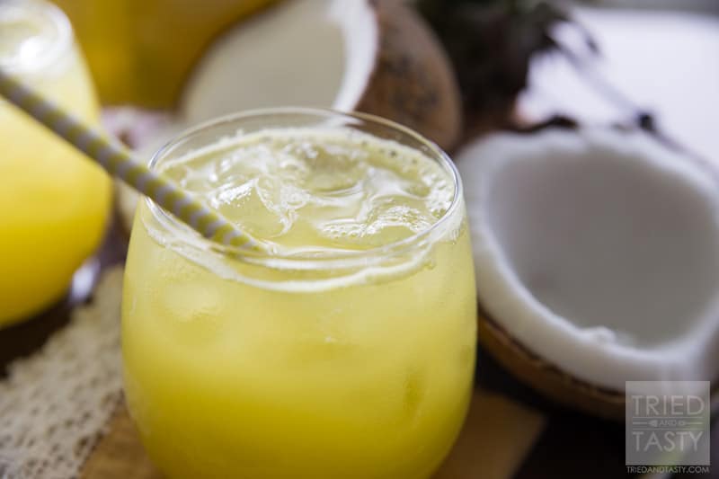 Pina Colada Agua Fresca | Looking for a delicious drink made without any artificial coloring, soda, sherbet or ice cream? This Pina Colada Agua Fresca is PERFECT for you! It's all-natural, delicious, and really simple! Try this refreshing beverage today! // Tried and Tasty