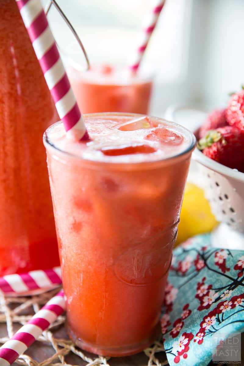 Strawberry Lemonade // Cool. Crisp. Refreshing. That's what this Strawberry Lemonade will deliver to you. With only five ingredients, you're only a blend away from a delicious beverage that will surely satisfy the best of cravings. | Tried and Tasty