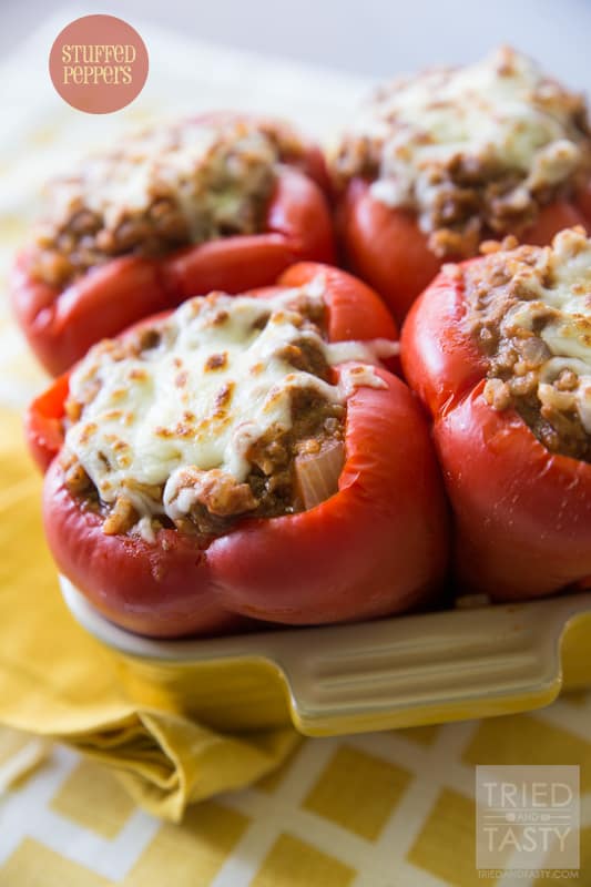 Stuffed Peppers // With only a handful of ingredients, these stuffed peppers are perfect for any weeknight or weekend dinner. Easy, tasty, and perfect for the whole family! | Tried and Tasty