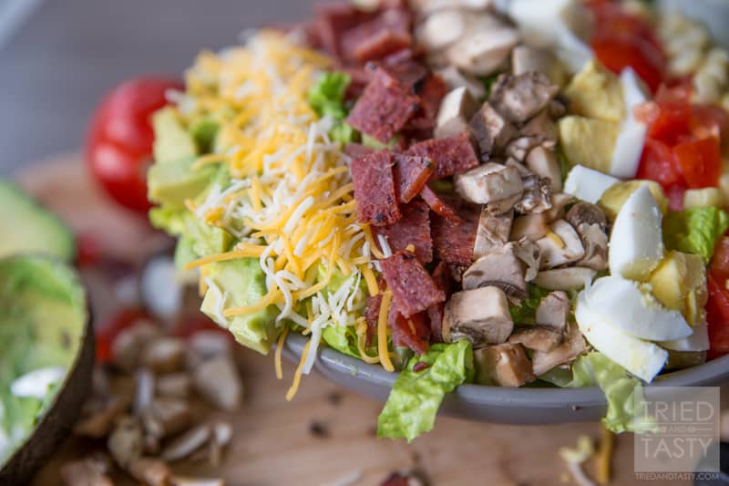 Ultimate Cobb Salad // Pull this healthy salad together in no time.  Makes for a bright & colorful appetizer, lunch, or side dish. Great all year long, filing, and delicious! | Tried and Tasty