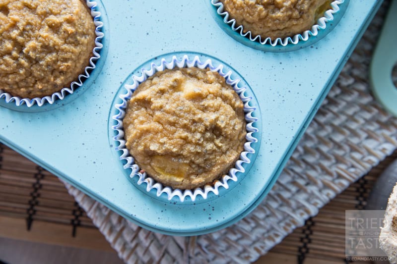 Coconut Peach Chia Seed Muffins // Perfect for breakfast or even a snack, these muffins are perfect! Healthy, moist and delicious! Dairy free AND gluten free! | Tried and Tasty