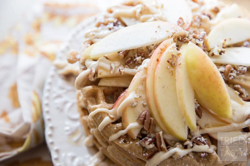 Whole Wheat Apple Pie Waffles // Looking to amp up your nutrition in the morning? These whole wheat waffles have a secret ingredient that packs them with protein! They are easy, delicious, and a great way to start your morning! | Tried and Tasty