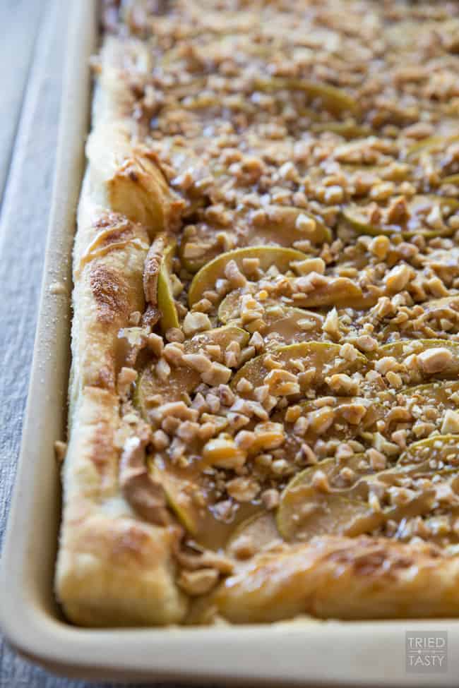 Caramel Apple Tart // This quick & easy dessert is perfect for your special breakfast, brunch, ladies get together, holiday or anytime you want! Only a few ingredients + some prep + baking time = a kick butt treat! | Tried and Tasty