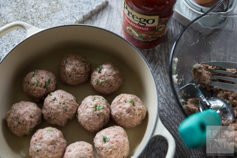 One Pot Savory Turkey Meatballs // You won't believe how delicious these meatballs are! Perfectly juicy & wonderfully healthy, would be great with your favorite pasta or even alone with a side salad and fresh bread! | Tried and Tasty